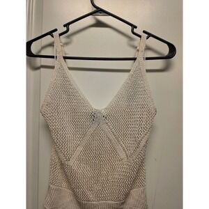Hera Collection Cream Crochet Knit Cami Top V-Neck Adjustable Straps Size L